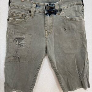 True Religion Shorts Mens 30 Grey Ricky Relaxed Straight Distressed Denim Jeans